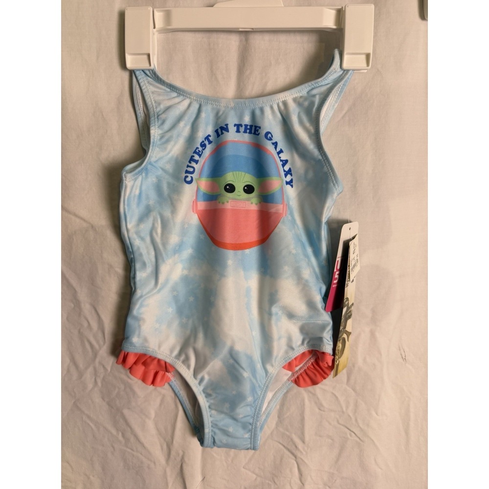 Girls Star Wars Mandalorian Blue One Piece Swimsuit Size 4T New With Tags